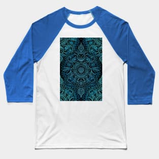 Black, Teal & Aqua Protea Doodle Pattern Baseball T-Shirt